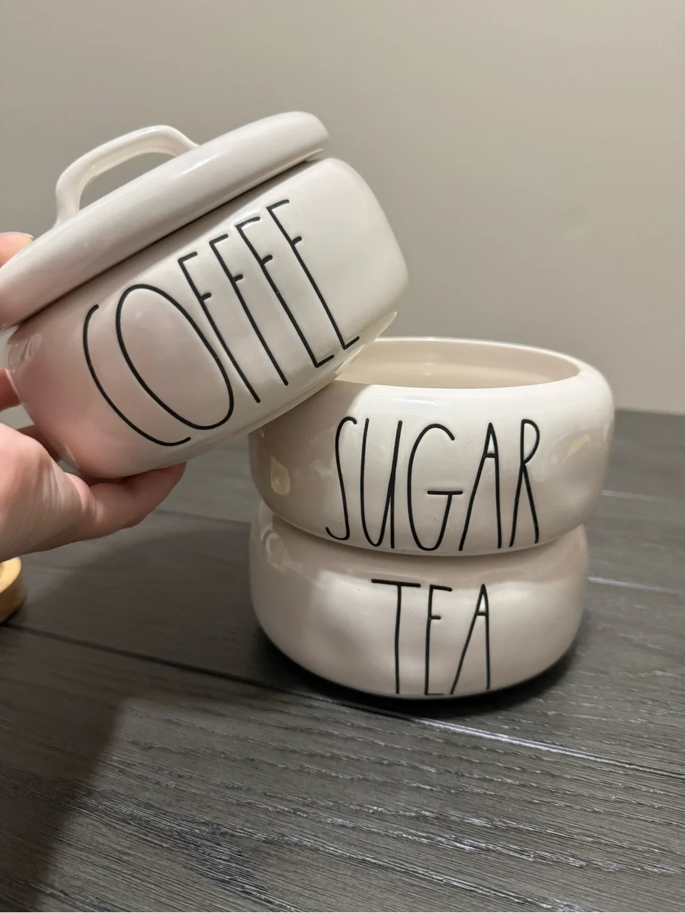 Rae Dunn White Ceramic Stackable Canister Trio - Coffee Sugar Tea